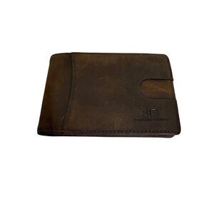 Serman Brands Brown Leather Minimalist Wallet With ID Window & Card Slots